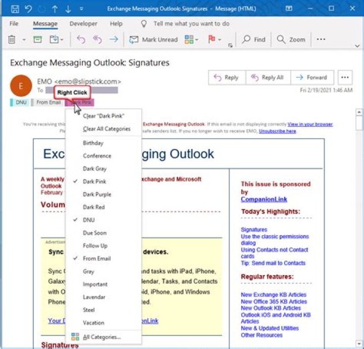 Do Outlook categories work with IMAP?