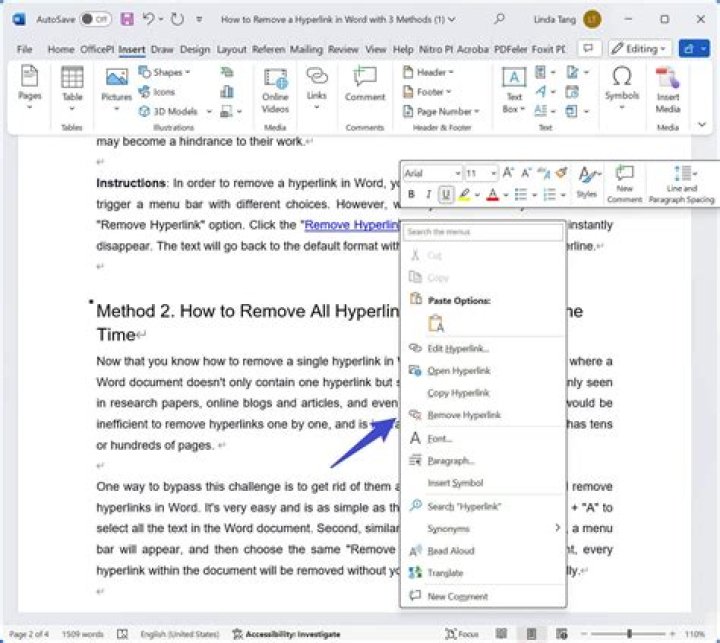 How do I mass remove hyperlinks in Word?