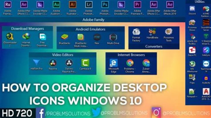 How do I organize my desktop icons into groups in Windows 10?