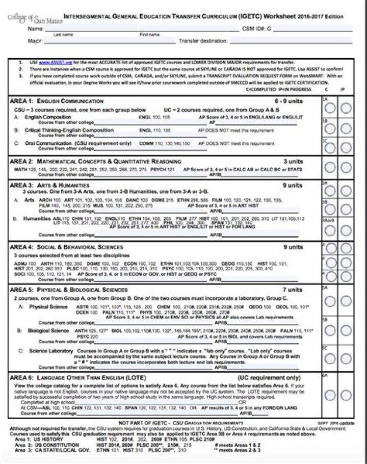 How many courses are required for the IGETC?