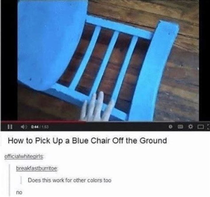 How to pick up a blue chair off the ground?
