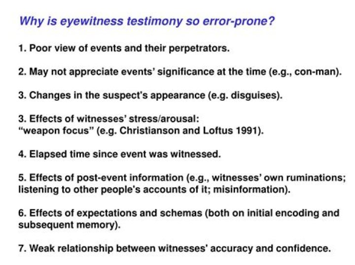 What are the 3 main limitations of eyewitness testimony?