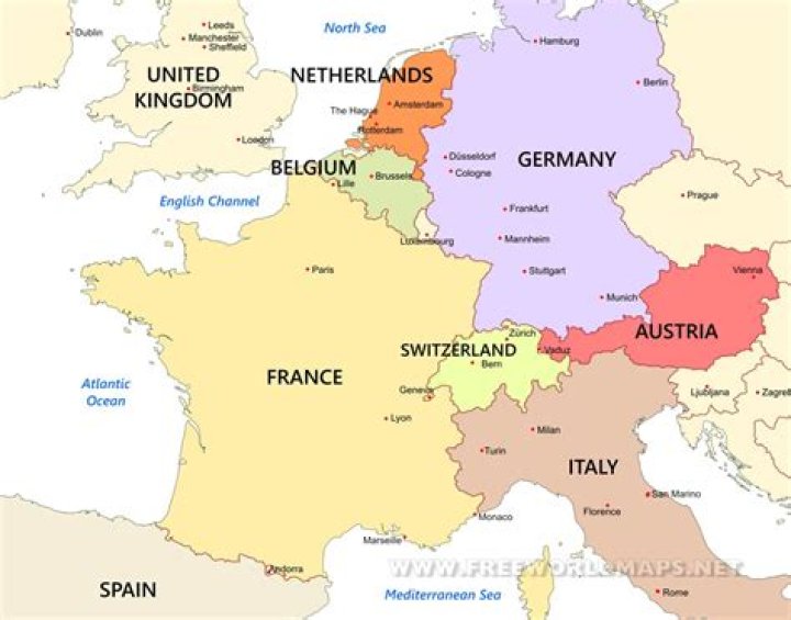 What countries are in Western Europe map?