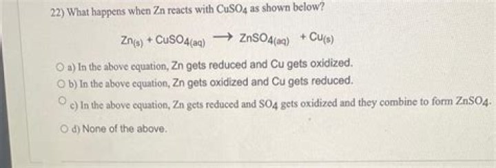 What happens when Zn reacts with CuSO4?
