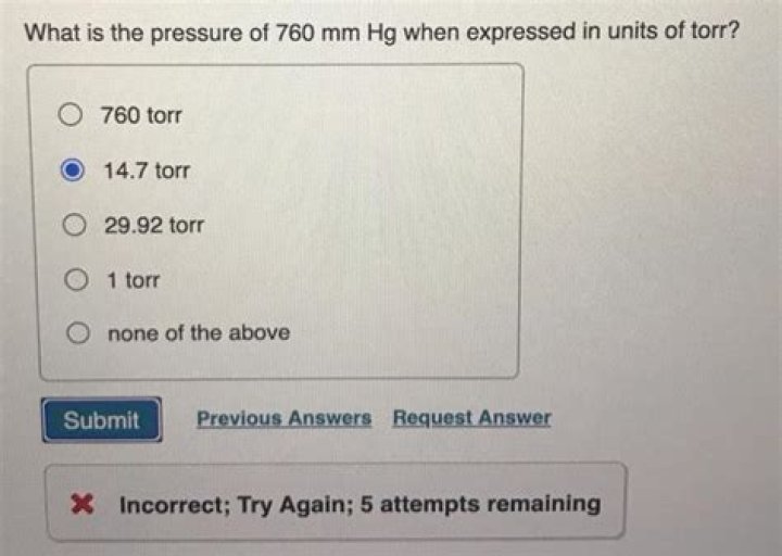What is the pressure of 760 mmHg when expressed in units of torr?