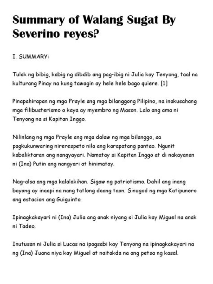 What is Walang Sugat by Severino Reyes?