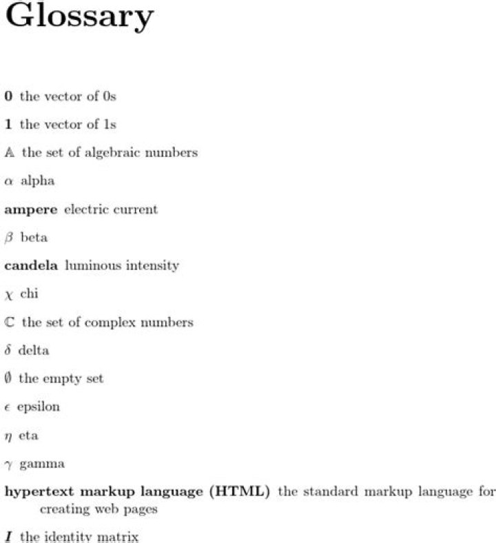Where should a glossary go in a thesis?